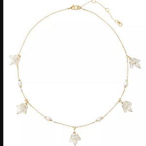 Kate Spade Painted Petal Gold-Tone Freshwater Pearl Flower Charm Collar Necklace
